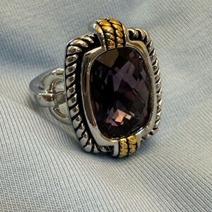 Faceted Faux Amethyst Silver Tone Statement Ring